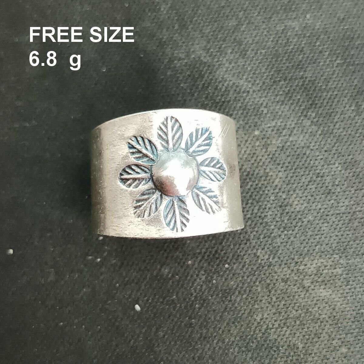 FINE SOLID SILVER RING ADJUSTABLE SIZE VINTAGE 6g SIMPLE FLOWER ENGRAVED #RR041