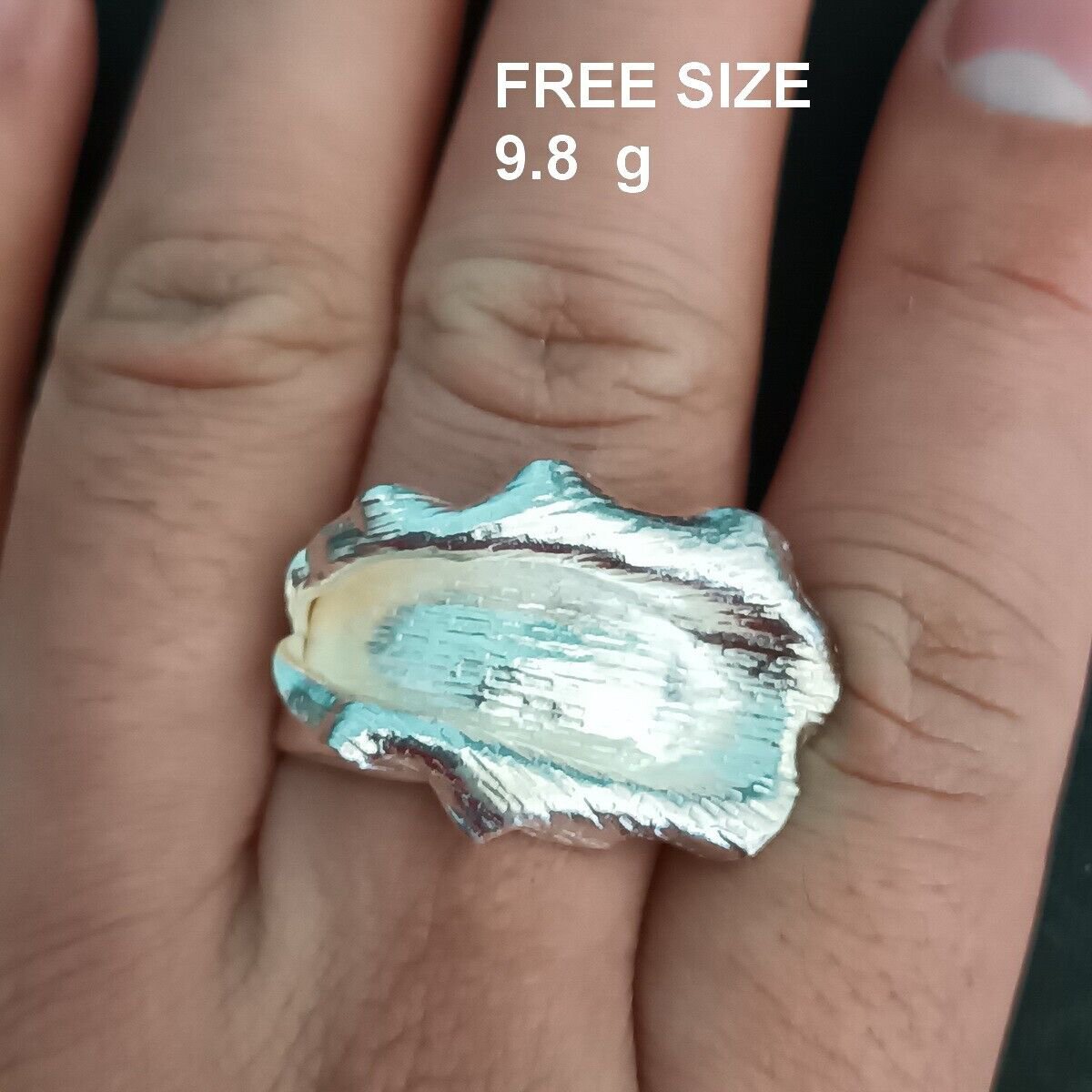 FINE SOLID SILVER RING ADJUSTABLE SIZE VINTAGE 9g SPLASH SHAPE BAND #RR047