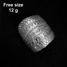 FINE SOLID SILVER RING ADJUSTABLE SIZE VINTAGE 12g CARVED TRIBE BAND #RR099