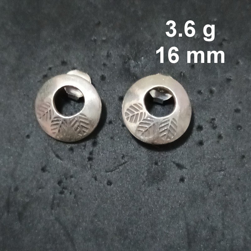 FINE SILVER EARRINGS STUD HOOP WITH TRIPLE LEAF STAMP NER102