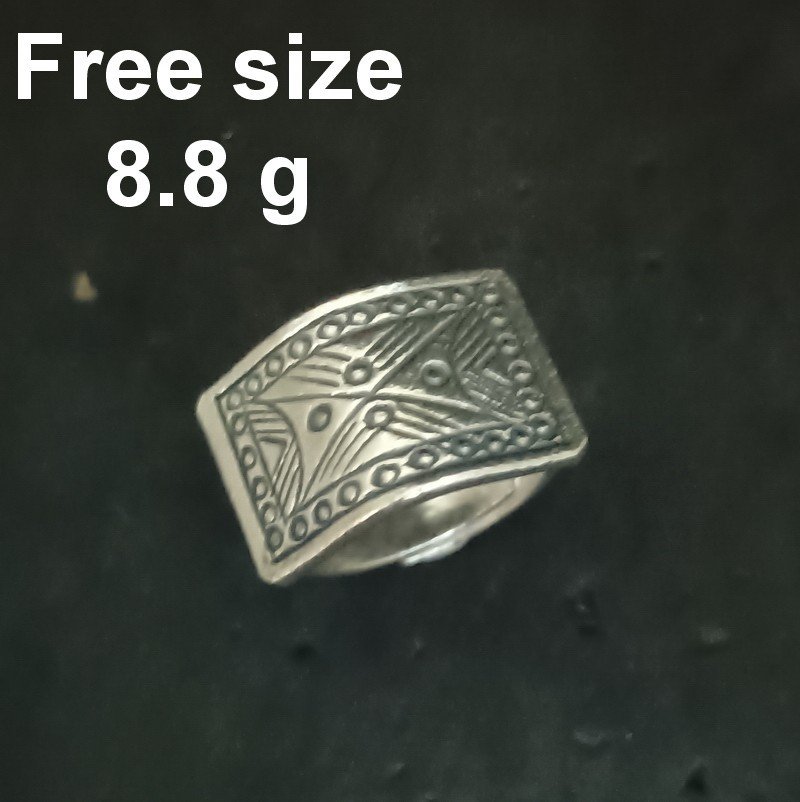 Fine Silver Rings craft Adjustable Free Size Vintage Band Emblem N68R08