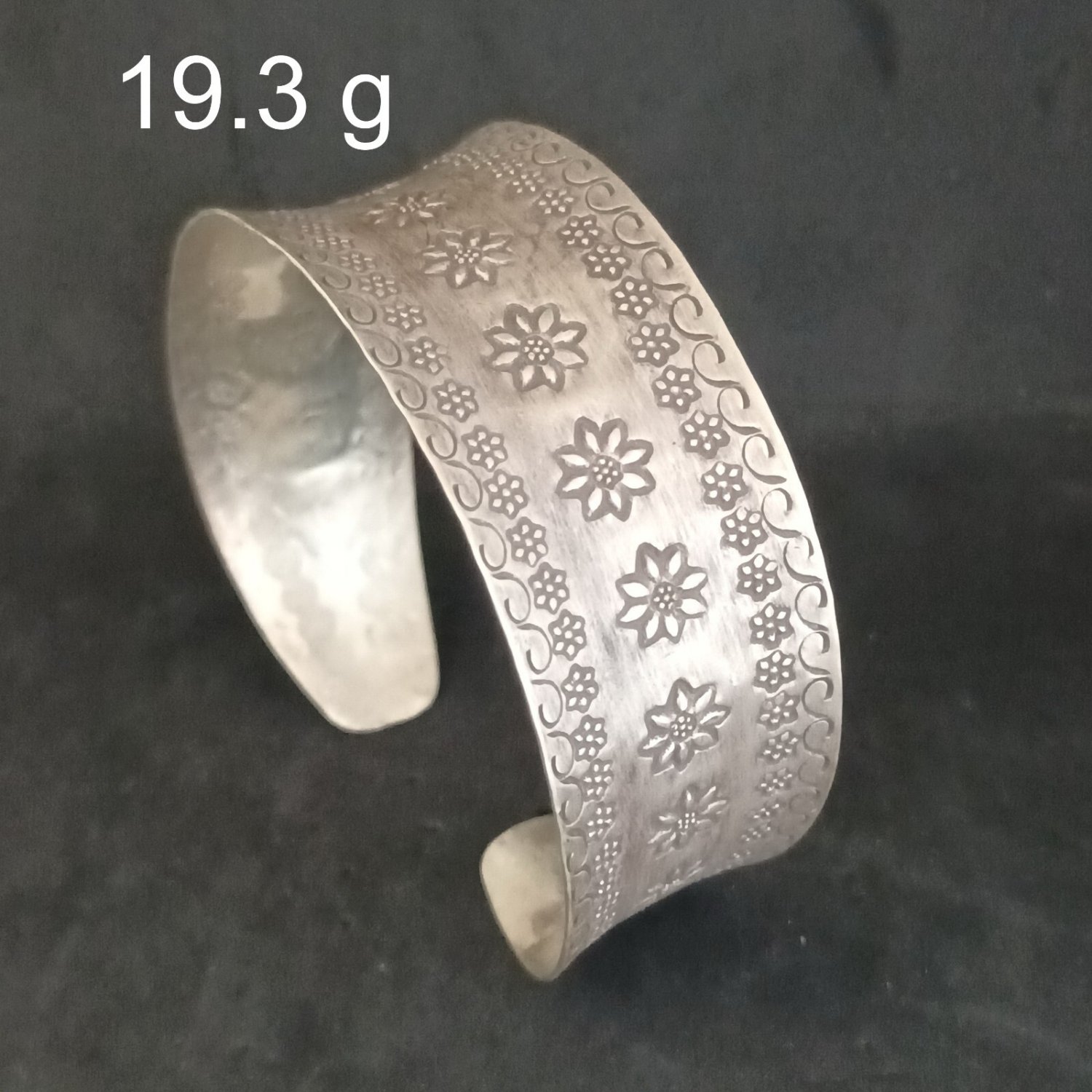 FINE SILVER BRACELET BANGLE CRAFT CUFF VINTAGE CLASSIC FLOWER #RE05