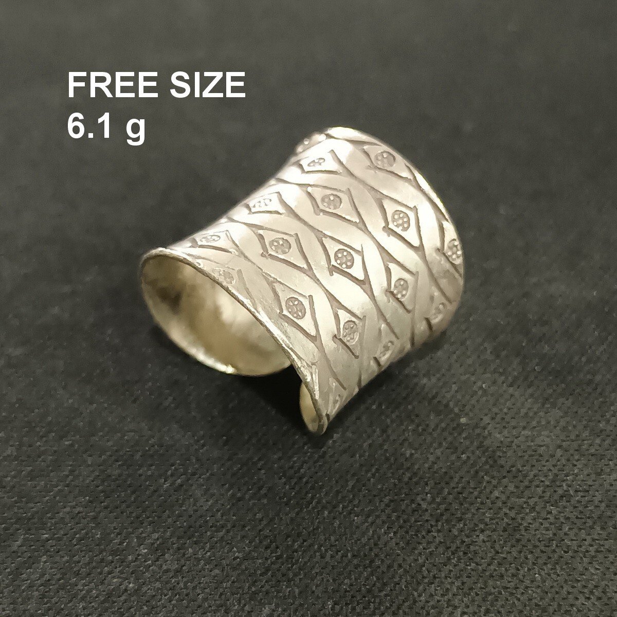 FINE SOLID SILVER RING FIXED SIZE VINTAGE 6g GRID MULTI PODDUANG BAND #RR078