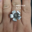 FINE SOLID SILVER RING FIXED SIZE VINTAGE 6g 3D FRANGIPANI BAND #RR087