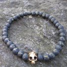 Mens Skull Stretch Beaded Bracelet 6mm Desert Sun Beads Gold Craked Strechy