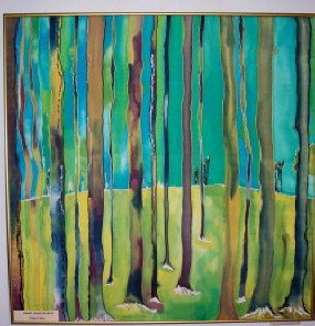 Forest Through the Trees Original painting, Fine Art, Silk, 29x29inches