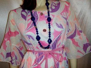Vintage 60s 70's PSYCHEDELIC MOD Angel Sleeve Hippie Gown~XL