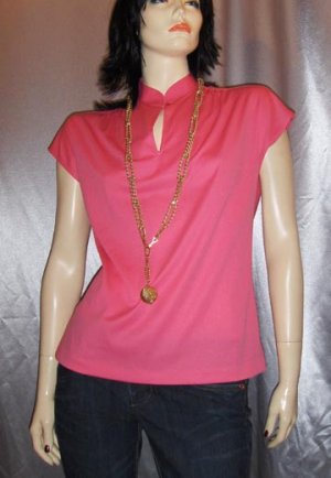 ELECTRO NEON PINK 70s GLAM Flirty Keyhole Top M.