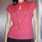 ELECTRO NEON PINK 70s GLAM Flirty Keyhole Top M.