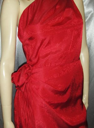 GLAM GRECIAN GODDESS Ruby RED Rosette Vintage Sparkling Party Dress S/M