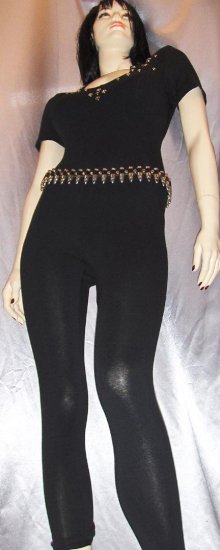 MEOW 80s BAD GIRL Black Spandex CATSUIT Rhinestones and Studs S. rockin ...