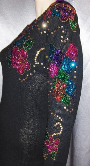 DISCO 80s Glitzy Glam Sequin Sweater Dress M.