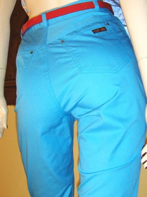 DISCO 80s Turquoise Blue High Waisted SKINNY Capri Cigarette Pants C'EST JOLIE XS