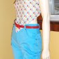 DISCO 80s Turquoise Blue High Waisted SKINNY Capri Cigarette Pants C'EST JOLIE XS