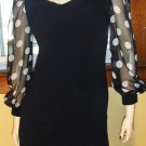 Vintage 80s Sexy Diva PARTY GIRL Polka Dot Chiffon Sleeve Formfit Lycra Mini Dress S