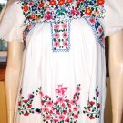 Vintage 70s Hippie Girl MEXICAN HAND EMBROIDERED Flutter Slv Long Tunic Dress