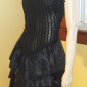 GO GLAM Glitzy 80s Black Sequin Beaded Satin Tiered Ruffle Party Mini Dress S/M