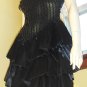 GO GLAM Glitzy 80s Black Sequin Beaded Satin Tiered Ruffle Party Mini Dress S/M