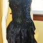 GO GLAM Glitzy 80s Black Sequin Beaded Satin Tiered Ruffle Party Mini Dress S/M
