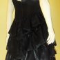 GO GLAM Glitzy 80s Black Sequin Beaded Satin Tiered Ruffle Party Mini Dress S/M