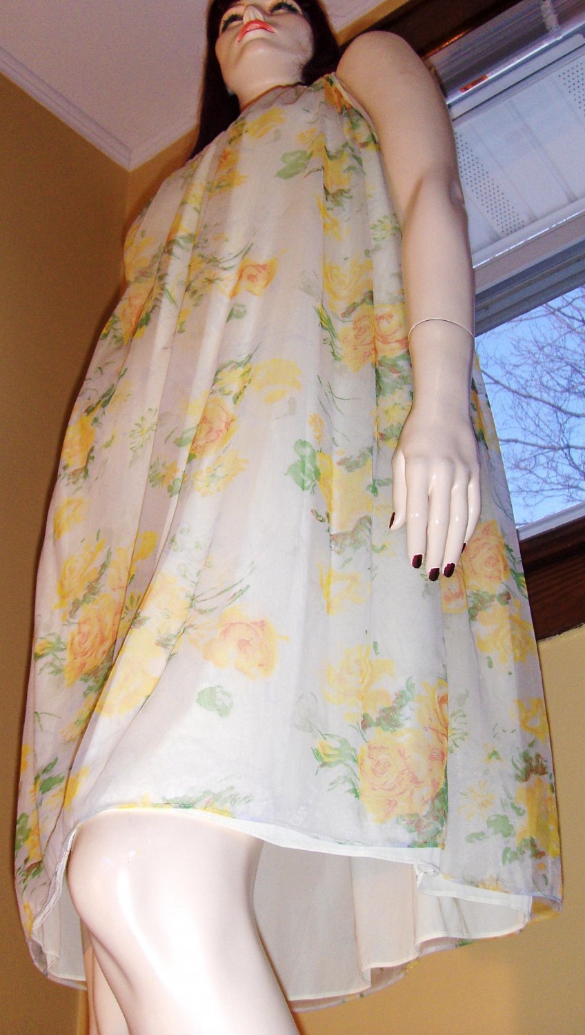 60s Double Nylon Sheer Floral Chiffon Nightgown Aristocraft By Superior