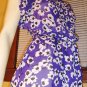 Flirty Floral Purple Poppy Print Flutter Slv Boho 70s Dress XS