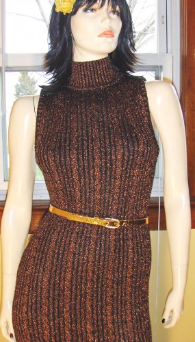 80s DISCO GLAM Copper Metallic SEXY Formfit Mini Sweater Dress M. vintage vamp