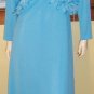 Vintage 70s Glam Blue Maxi Party Dress w/ Frilly Ruffle Jacket 2 Piece Set M/L