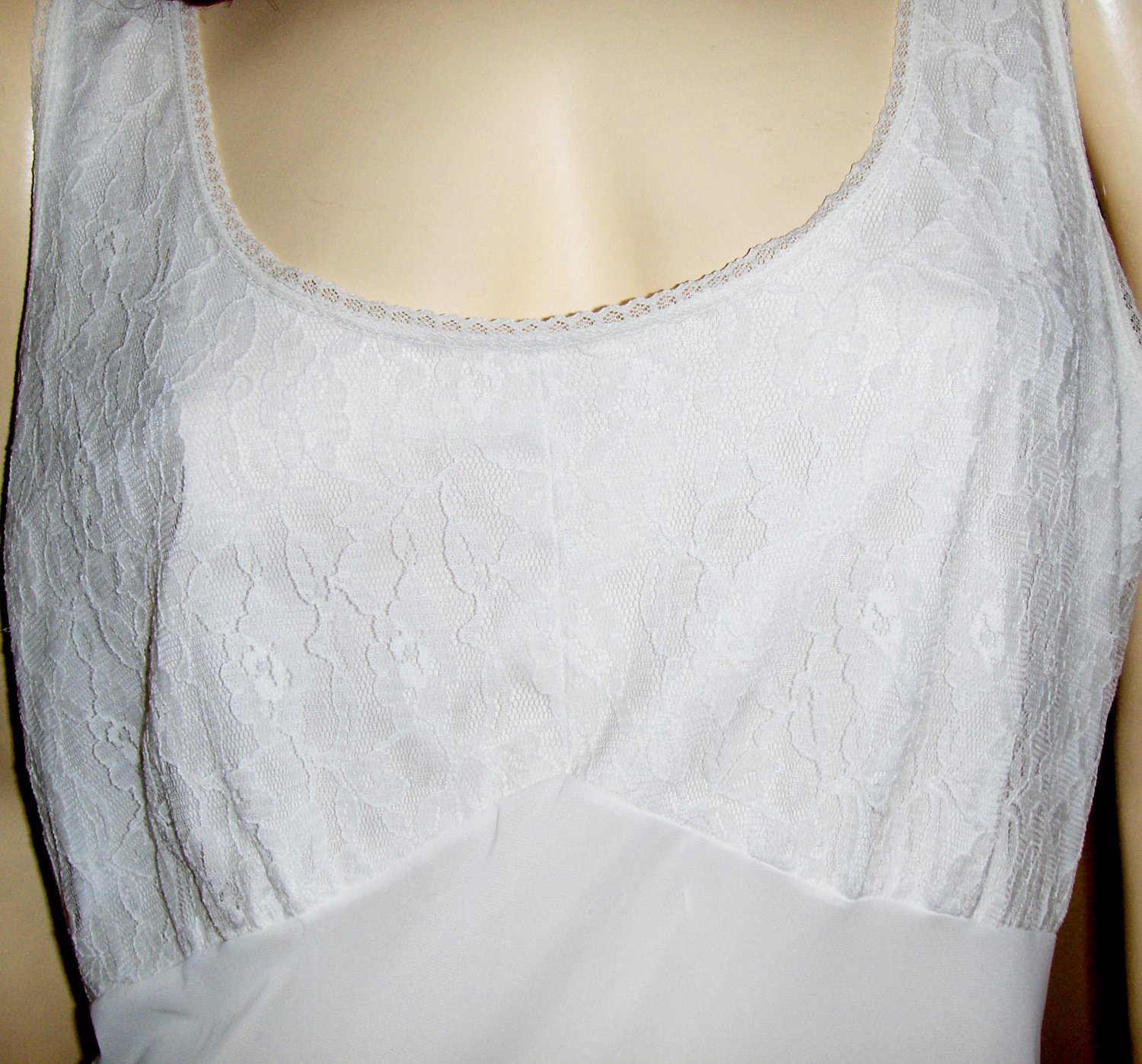 Vintage Snowy White Sheer Lace Bodice Nylon Full Slip Size 42