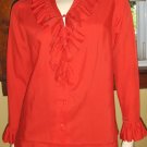Vintage 70s Saks Fifth Ave Sexy Secretary Retro Red Ruffle Button down Blouse L XL