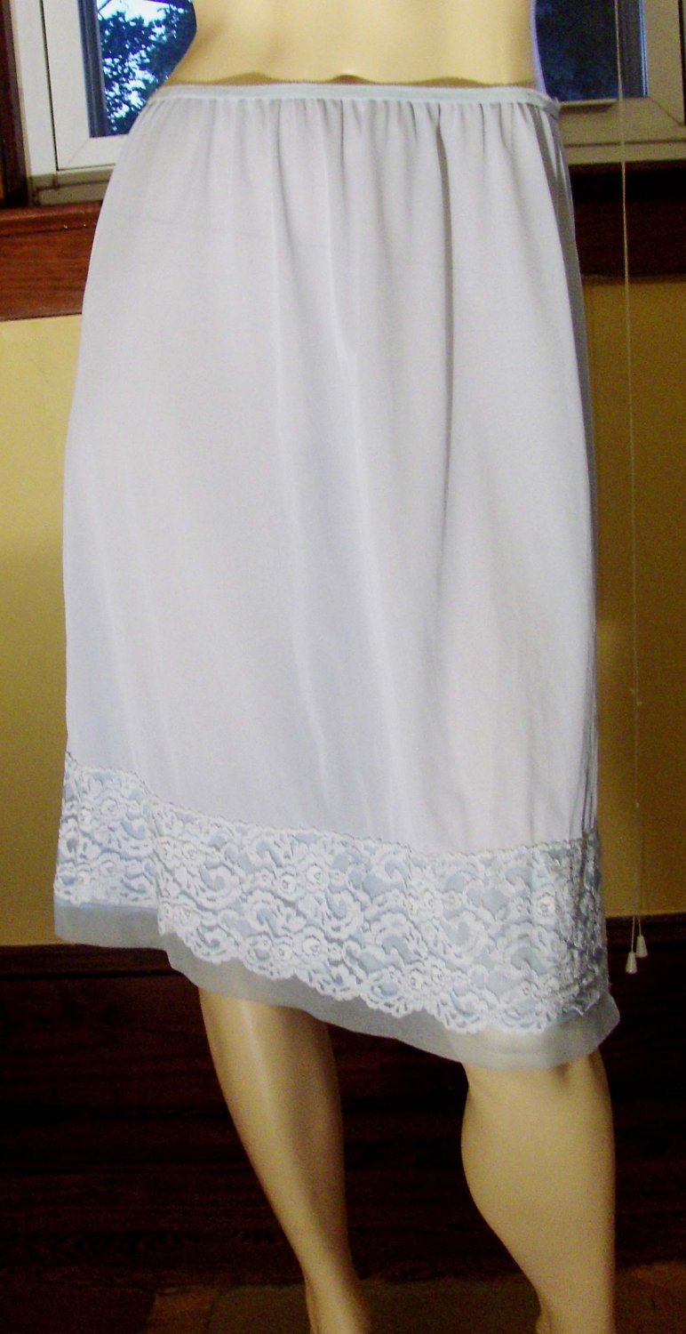 Vintage 50s 60s Baby Blue Nylon Tricot Lacy Hem Half Slip 2X