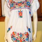 70s Boho Hippie Girl MEXICAN HAND EMBROIDERED White Puff Slv Tunic Dress L/XL 70s Boho Hippie Girl MEXICAN HAND EMBROIDERED White Puff Slv Tunic Dress L/XL