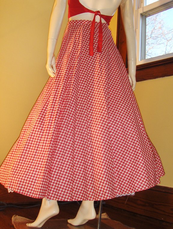 Vintage 50s Rockabilly Swing Kitten Red Gingham Full Sweep Pin Up