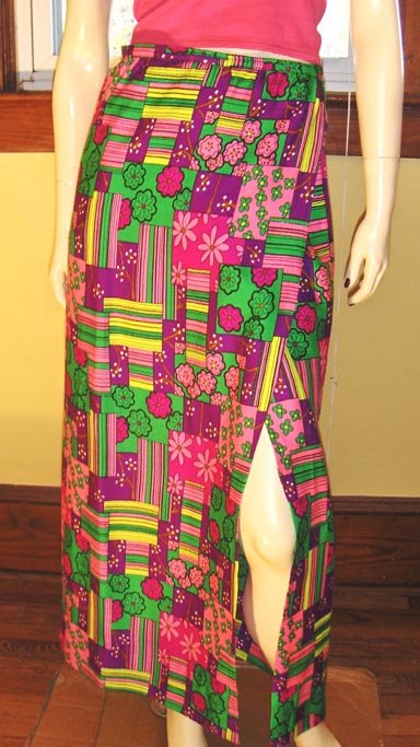 Get Groovy Vintage 60s Psychedelic Neon Flower Power Maxi Wrap Skirt S