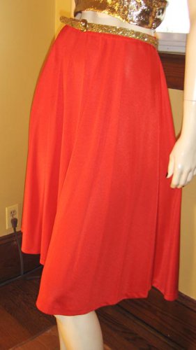 70s DISCO DANCER Coral Red Polyester Flairy Aline Skirt SZ 6