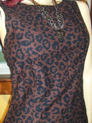 80s Rocker Chick Leopard Kitty Print Formfit Denim Minidress S.