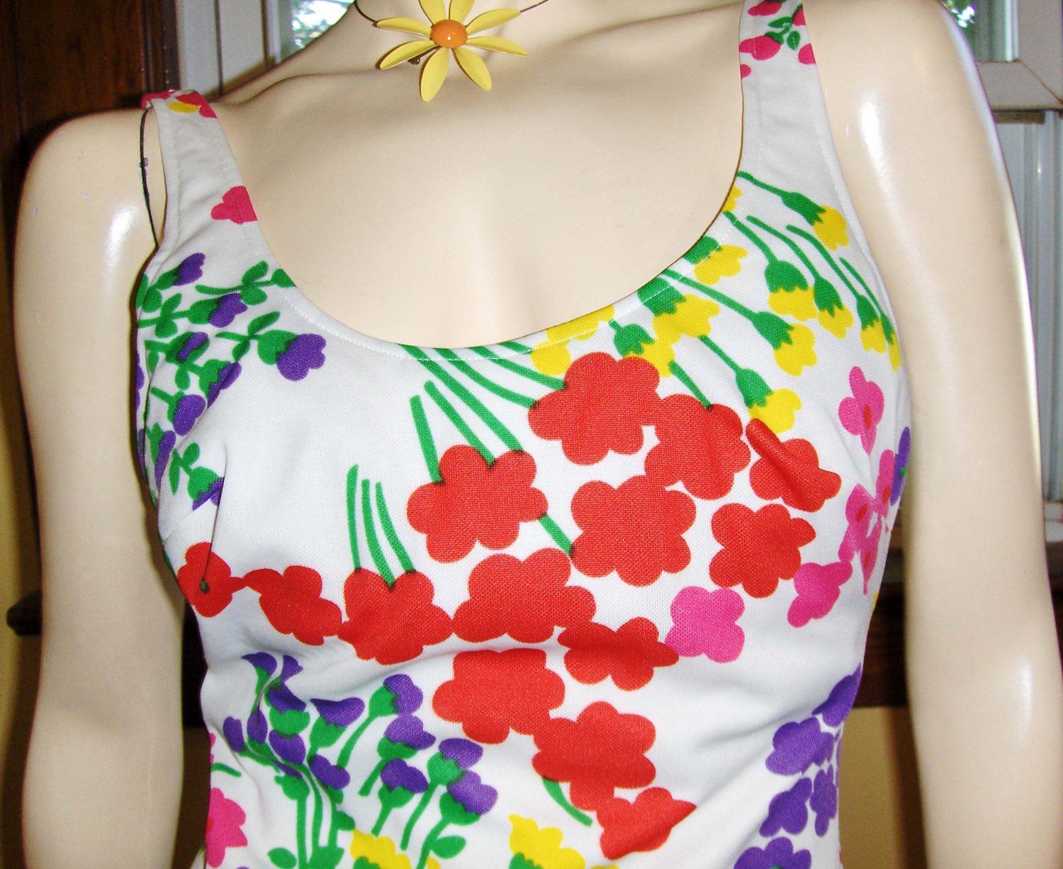 70s Boho Beach Babe Flirty Floral Vintage Pin Up One Piece Swimsuit ...