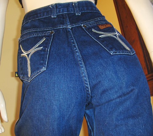 BONJOUR High Waisted Disco Designer Denim Blue Jeans SZ. 13/14 70s 80s