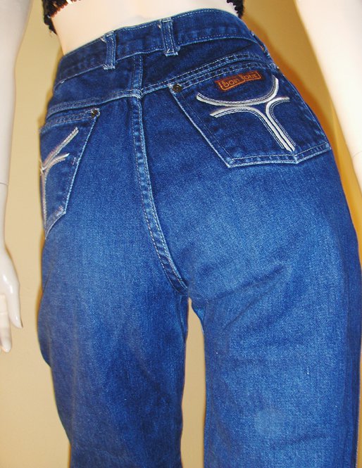 BONJOUR High Waisted Disco Designer Denim Blue Jeans SZ. 13/14 70s 80s