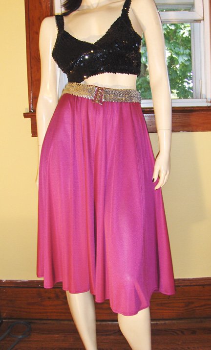 Vintage 70s Disco Glam Shimmery Fuschia Dancing Queen Skirt S/M