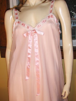 Sweet Lolita Princess Pink 60s Double Nylon Frilly Babydoll Nightgown M