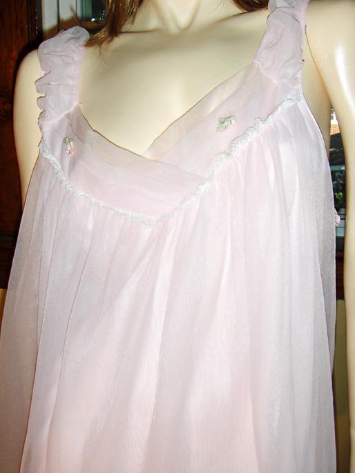 60s Girly Glam Pink Double Nylon Chiffon Babydoll Nightgown XL