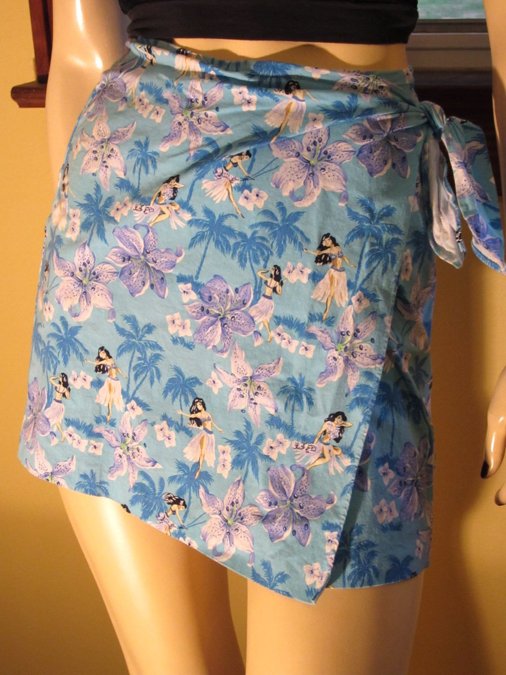 Sexy Hawaiian Hula Girl Exotic Hibiscus Print Mini Wrap Sarong Skirt Beach Coverup S