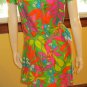 Smashing 60s Neon Flower Power Print Cotton Vintage Shift Dress M/L