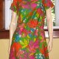 Smashing 60s Neon Flower Power Print Cotton Vintage Shift Dress M/L