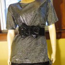 Glitzy Glitter Glam Silver Metallic Vintage Disco Party Top Blouse Sz 12 70s 80s