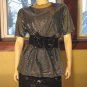 Glitzy Glitter Glam Silver Metallic Vintage Disco Party Top Blouse Sz 12 70s 80s