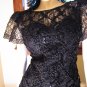 80s Gothic Glam Goddess Black Chantilly Lace Sequin Flairy Hem Formal Dress Sz. 6