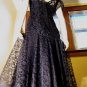 80s Gothic Glam Goddess Black Chantilly Lace Sequin Flairy Hem Formal Dress Sz. 6