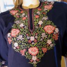 60s 70s Flower Child Floral Embroidered Blue Tunic Hippie Dress M.